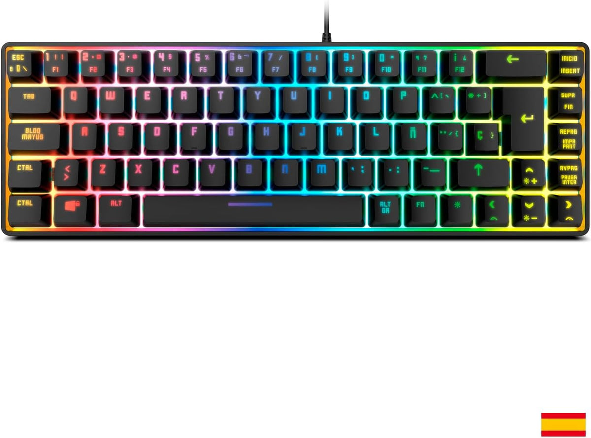 KROM Kalista - Gaming-Membrantastatur RGB Rainbow, 62% Formfaktor, Gaming-Modus, N-19 Anti-Ghosting, Windows | Mac, Englisches Layout, Schwarz