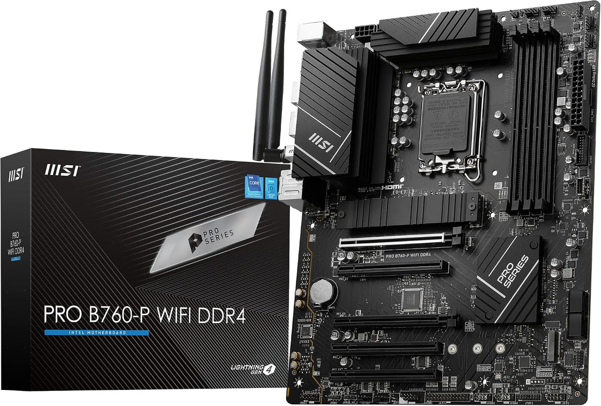 MSI PRO B760-P Wifi DDR4 Mainboard, ATX - Unterstützt Intel 12., 13. & 14. Gen Core Prozessoren, LGA 1700 - DDR4 Memory Boost 5333+Mhz/Oc, Pcie 4.0 X16 Slots, M.2 Gen4 Slots, 2.5G LAN, Wi-Fi 6E