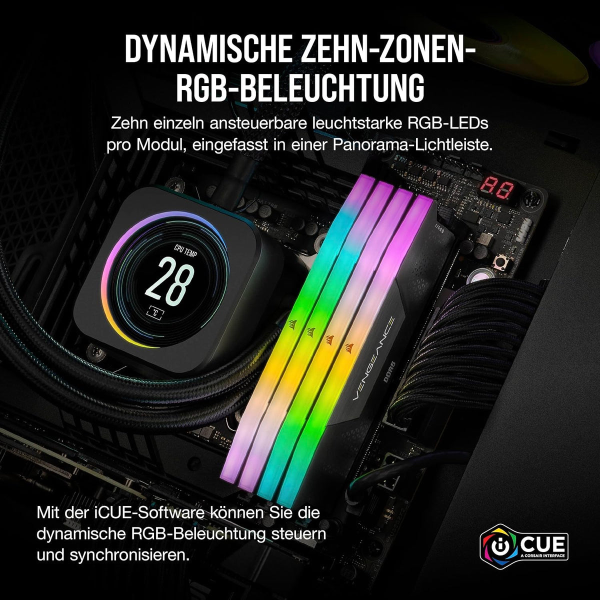 CORSAIR VENGEANCE RGB DDR5 RAM 32GB (2X16Gb) Bis Zu 6000Mhz CL36 Intel XMP 3.0 Desktop-Arbeitsspeicher – Schwarz (CMH32GX5M2E6000C36)