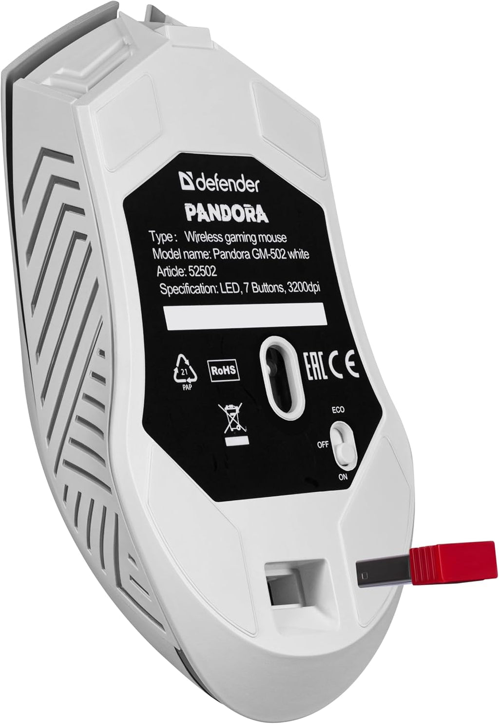 Defender® Pandora Kabellose Gaming Maus - Geräuschlose Klicks - 5 Programmierbare Tasten - Rgb-Beleuchtung(On/Off) - Bis Zu 120 Hrs Akkulaufzeit - Wireless Gamer Maus Für PC, Mac, Laptop, Weiß