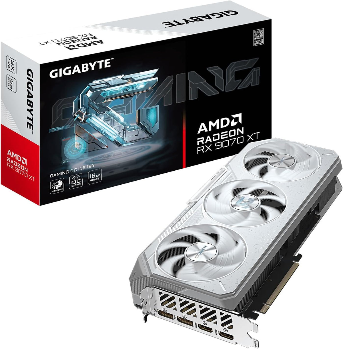 GIGABYTE Grafikkarte Radeon RX 9070 XT Gaming OC Ice 16G (16GB GDDR6, 512-Bit, Pcie 5.0, HDMI/DP 2.1, Sockel 2.7, Hawk Ventilator, Thermorgel Der Serverklasse, Verstärkte Struktur)