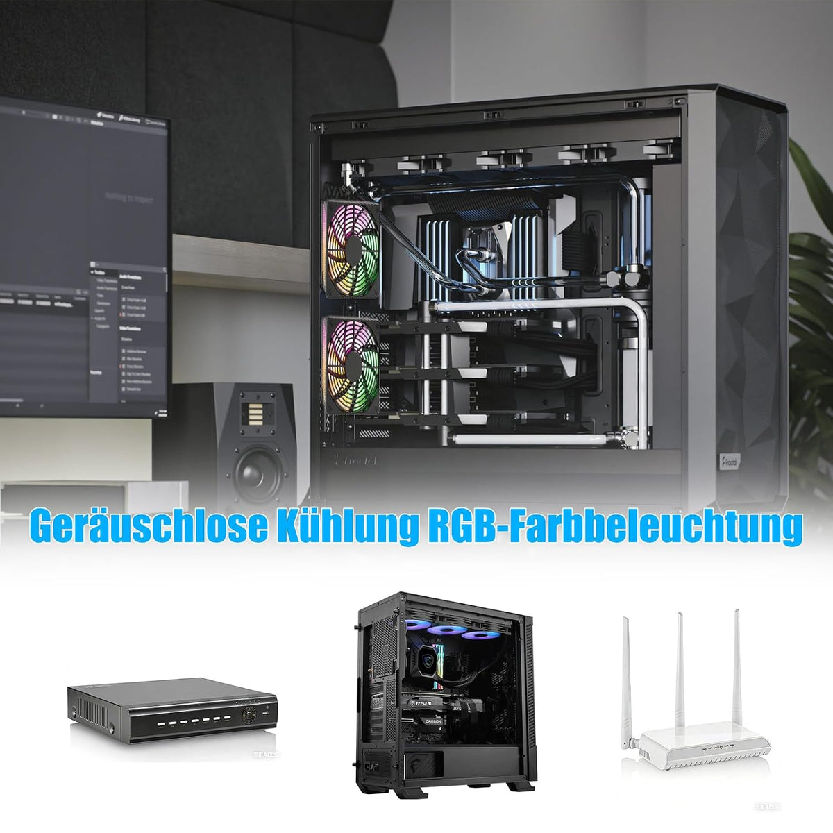 Joycabin 2 Stück USB Lüfter 120Mm PC Lüfter Mit Bunte RGB LED, 5V Gehäuselüfter USB Kühlventilator, 120X120 PC Leisen Ventilator Für Computer/Ps4 /TV Box/Receiver/Av Schrank/Router/Serverschrank