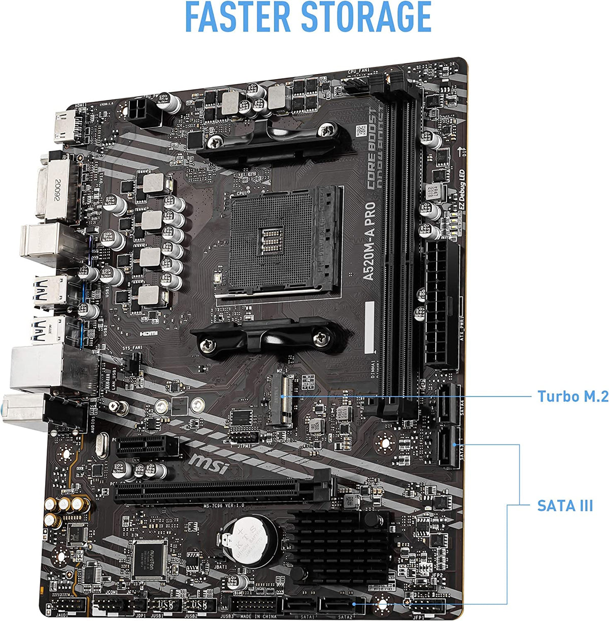 MSI A520M-A PRO Gaming Motherboard (AMD AM4, DDR4, Pcie 3.0, SATA 6Gb/S, M.2, USB 3.2 Gen 1, DVI/HDMI, Micro-Atx)