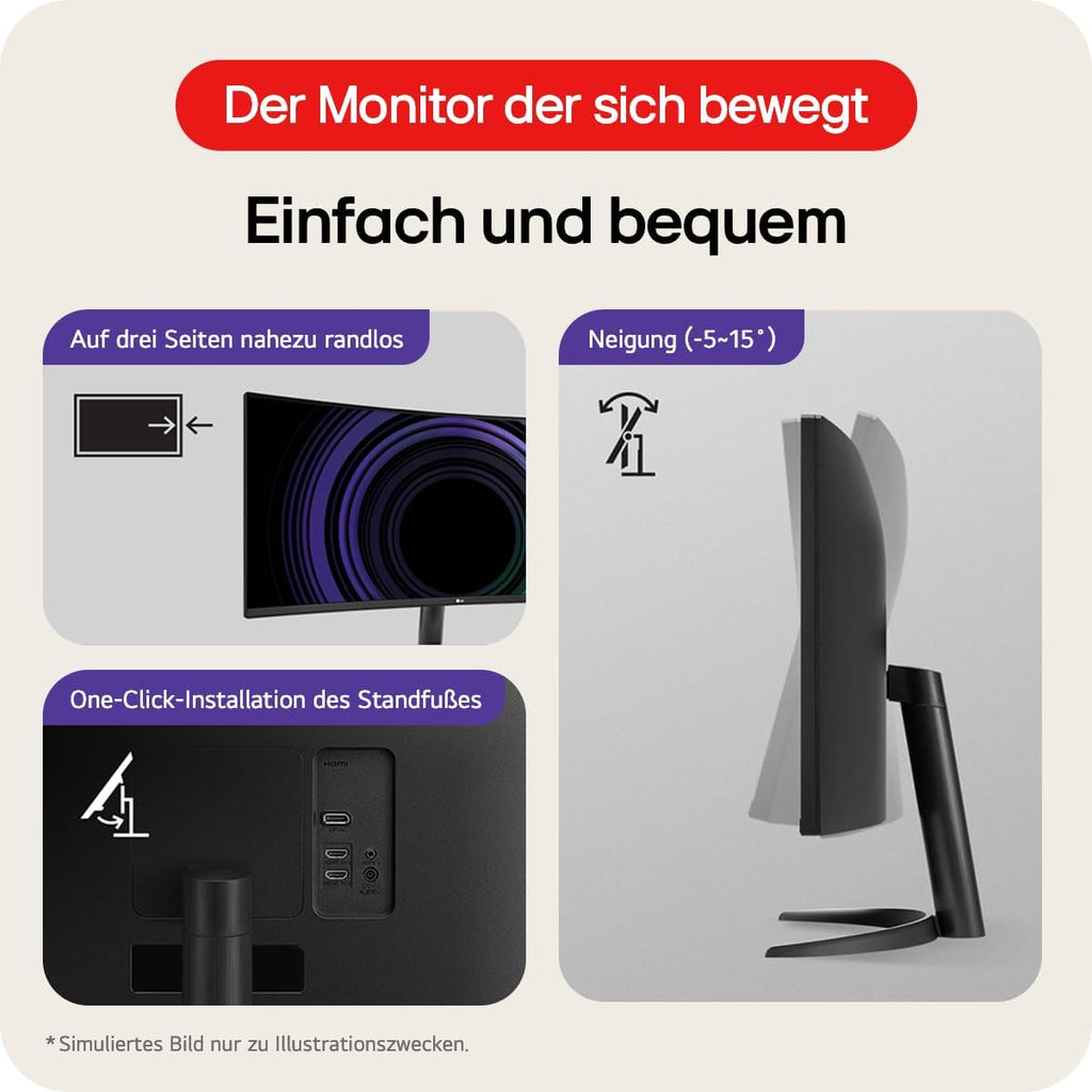 LG Ultrawide™ 34WR50QK-B 34 Zoll 21:9 Curved UWQHD VA Monitor, 100Hz, HDR10, 99% Srgb, 2X HDMI 2.0, 1X Displayport 1.4, Schwarz