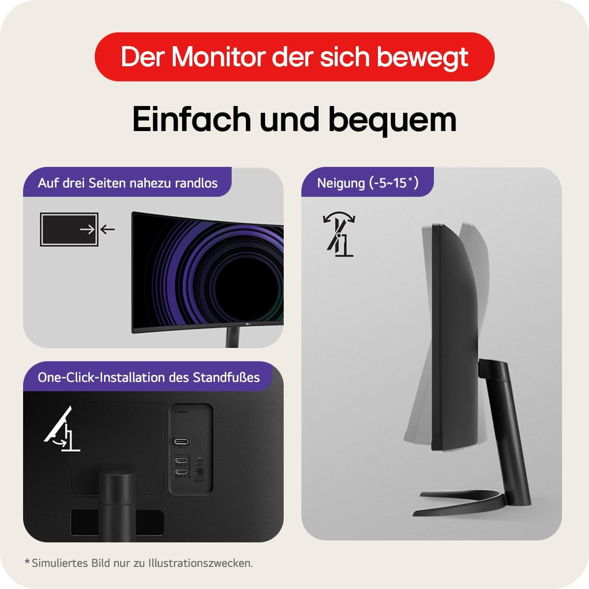 LG Ultrawide™ 34WR50QK-B 34 Zoll 21:9 Curved UWQHD VA Monitor, 100Hz, HDR10, 99% Srgb, 2X HDMI 2.0, 1X Displayport 1.4, Schwarz