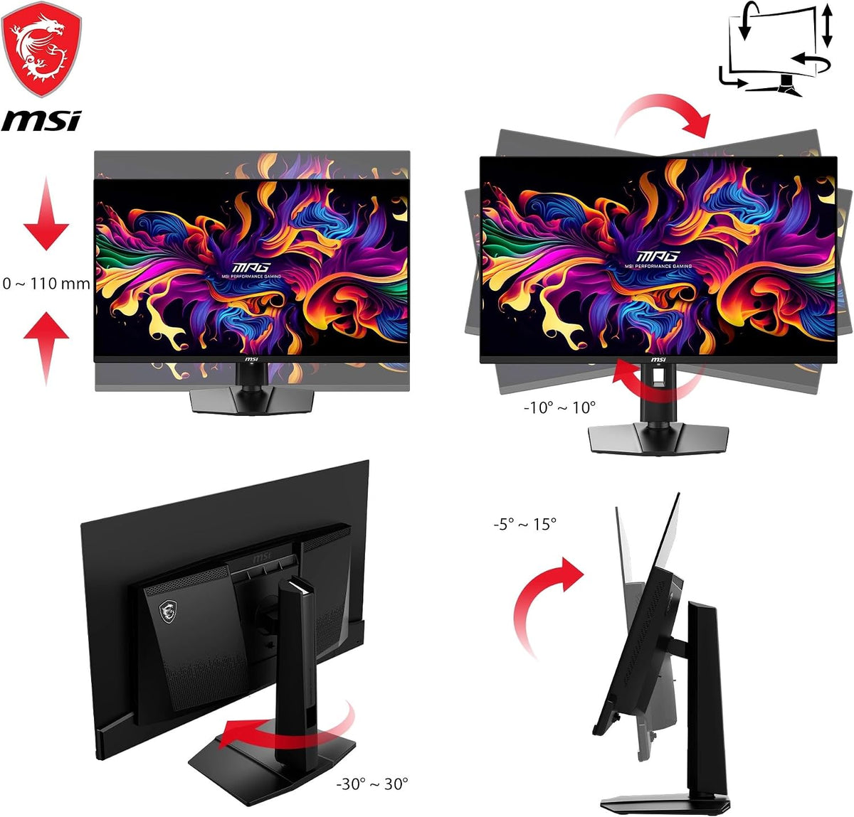 MSI MAG 321UPX QD-OLED 31.5 Zoll 4K UHD Gaming Monitor - 3840 X 2160 Quantum Dot OLED Panel, 240Hz / 0.03Ms, 99% DCI-P3, ΔE≤2, Displayhdr True Black 400 - DP 1.4A, HDMI 2.1, USB Type-C