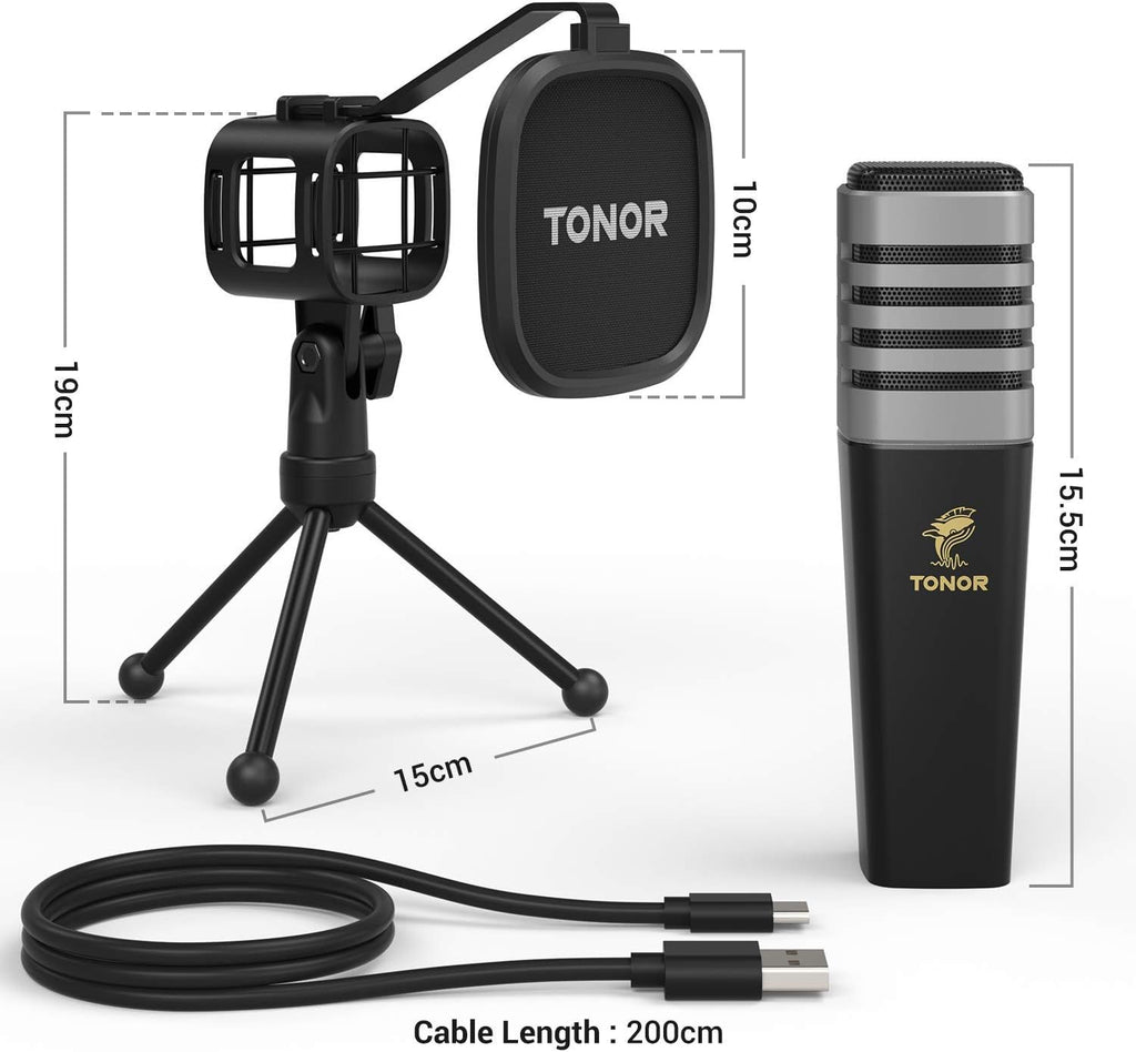 TONOR USB Kondensator Mikrofon, Nierencharakteristik Computer Mikrofon, Popfilter, Für Konferenz, Streaming, Podcasting, Gaming, Twitch, Für Laptop, Desktop PC, Mit Desktop-Ständer, TC30
