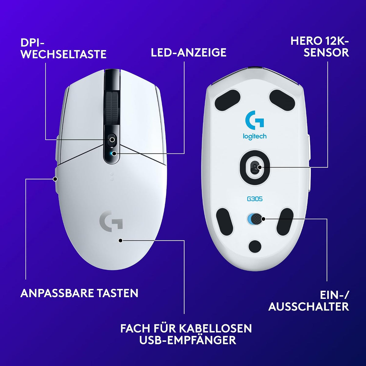 Logitech G G305 LIGHTSPEED Kabellose Gaming-Maus Mit HERO 12K DPI Sensor