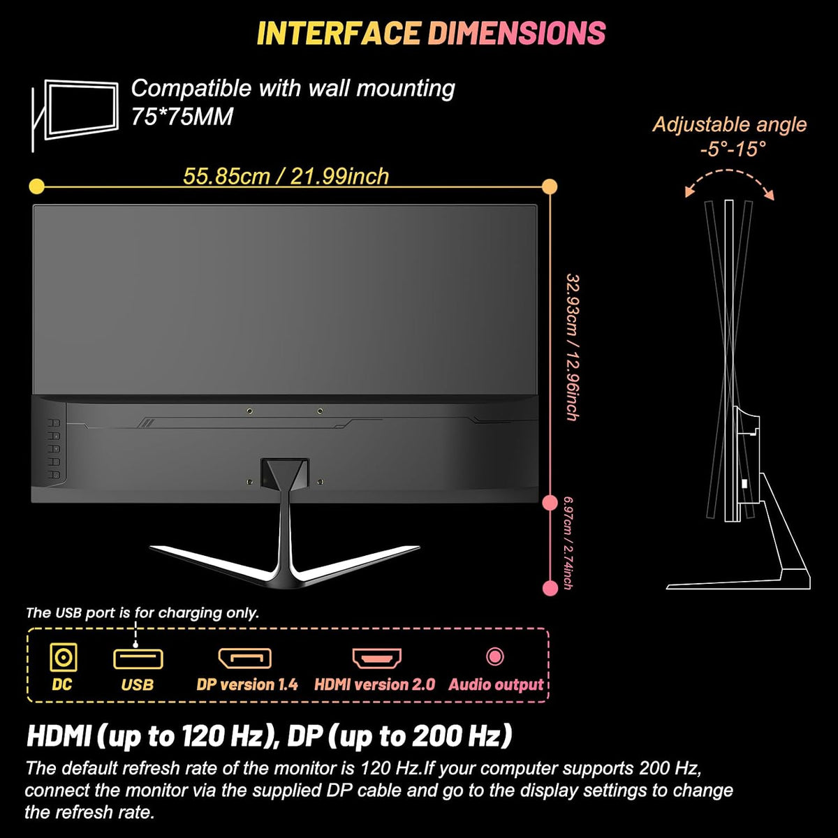 LXZ 24.5 Zoll Gaming Monitor 200Hz, FHD 1920X1080 PC Bildschirm, Ips-Panel 1Ms, Integrierte Lautsprecher, DP/HDMI, Eye Care, Wall Mount Compatible