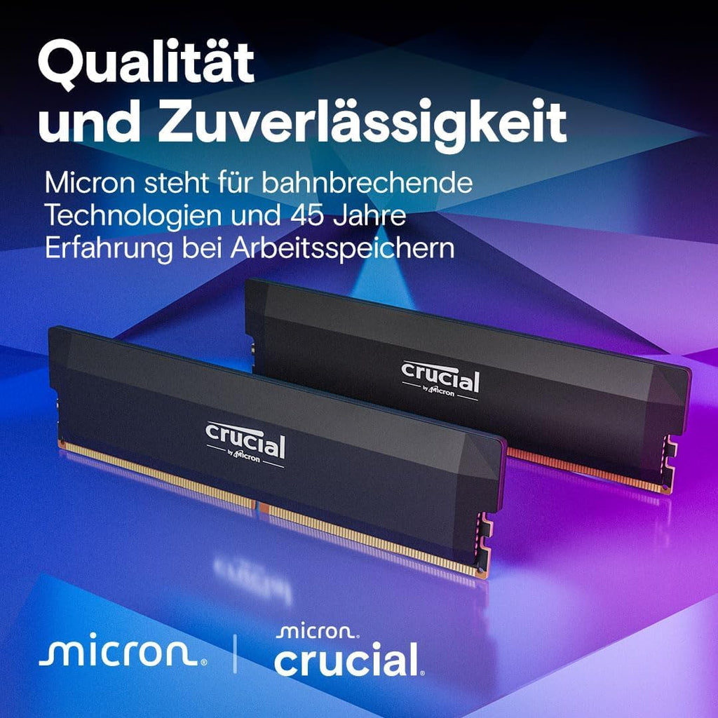 Crucial Pro DDR5 RAM 64GB Kit (2X32Gb) 6400Mhz CL40, Overclocking Gaming, Intel XMP 3.0 / AMD EXPO, PC Computer Arbeitsspeicher, Schwarz - CP2K32G64C40U5B