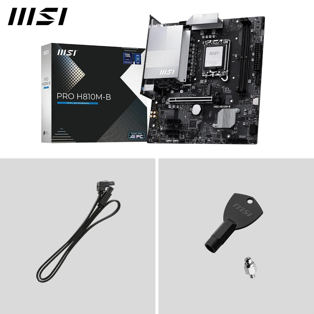 MSI PRO H810M-B Mainboard, Matx - Unterstützt Intel Core Ultra Prozessoren (Series 2), LGA 1851 - DDR5 Memory Boost (6400 Mt/S MAX), Pcie 5.0 X16, M.2 Gen4, 2.5G LAN