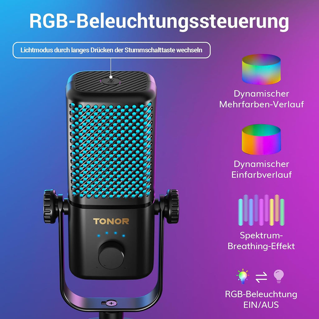 TONOR Gaming Mikrofon Kompatibel Mit Xbox, Kondensator Mikrofon Mit RGB, Mute/Gain Kontrolle/Überwachung, 30 Std. Akkulaufzeit Microphone Für Spielkonsole, 200 Cm Kabel, Mikrofonarm, Weiß, TCX3+