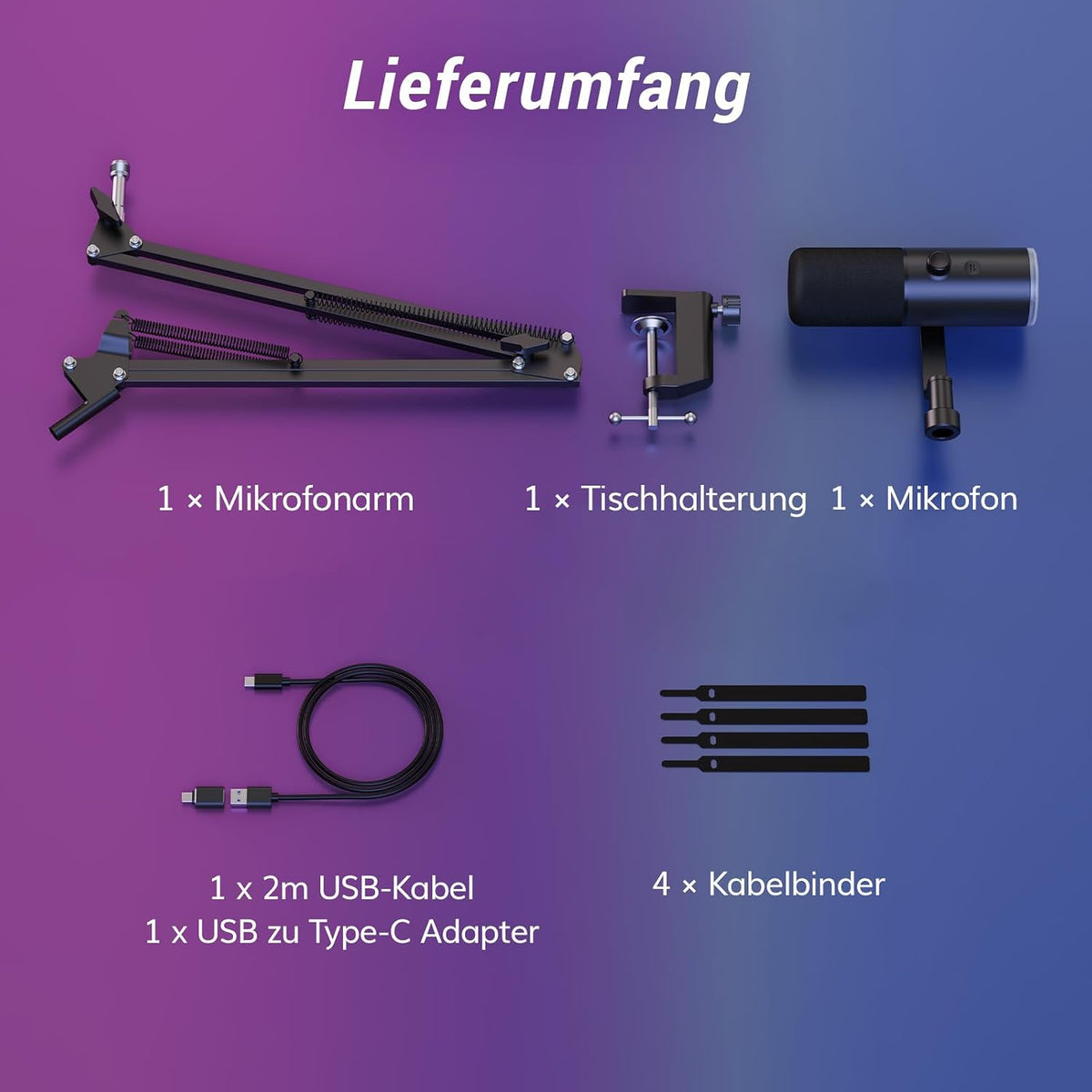 TONOR Dynamisches Gaming Mikrofon, XLR/USB Mikro, Ai-Geräuschunterdrückung