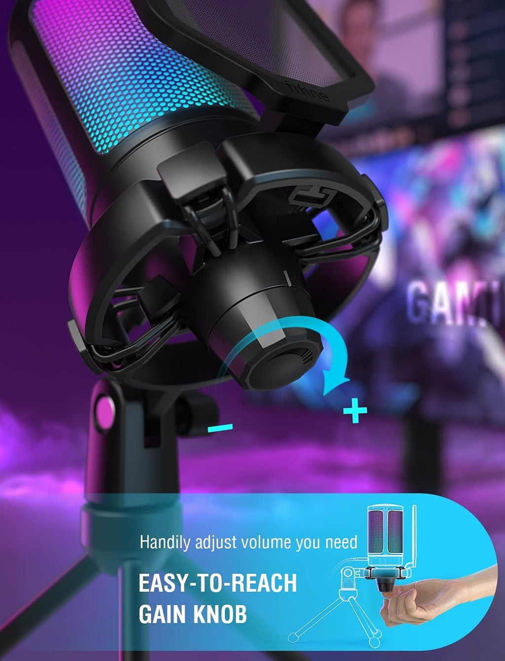 FIFINE Gaming Mikrofon PC, USB Microphone Für Streaming Podcast Studio, Mit Mikrofon Ständer Und Stummschalttaste, Für PS4 PS5 Mac