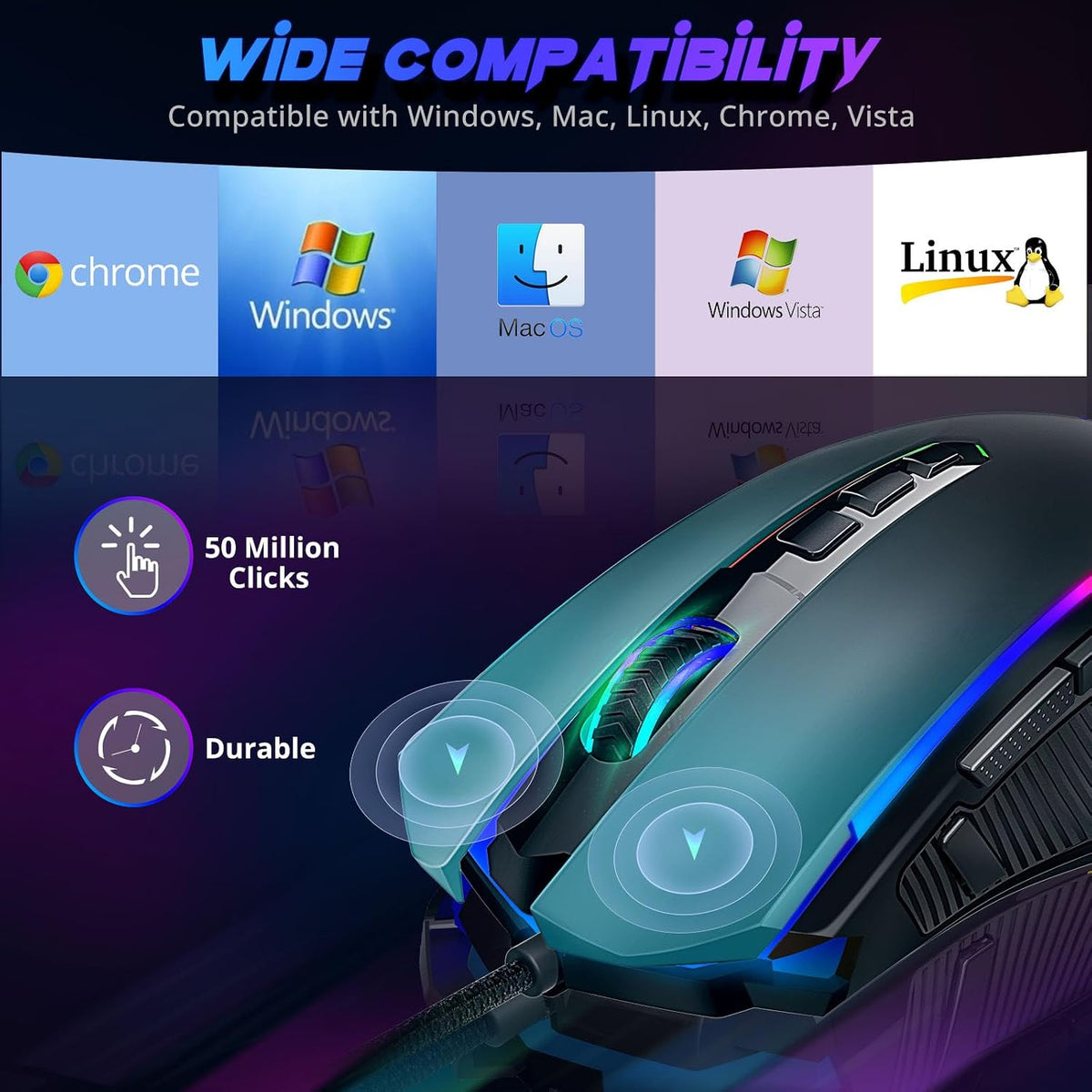 Redragon Gaming Maus, Gaming Mouse Mit RGB Und Einstellbar 8000 DPI, Maus Mit 9 Programmierbare Tasten Und Feuertaste, RGB Gaming Maus Mit Ergonomisches Design F¨¹R Mmo/Fps/Pc/Windows/Mac, M910-K