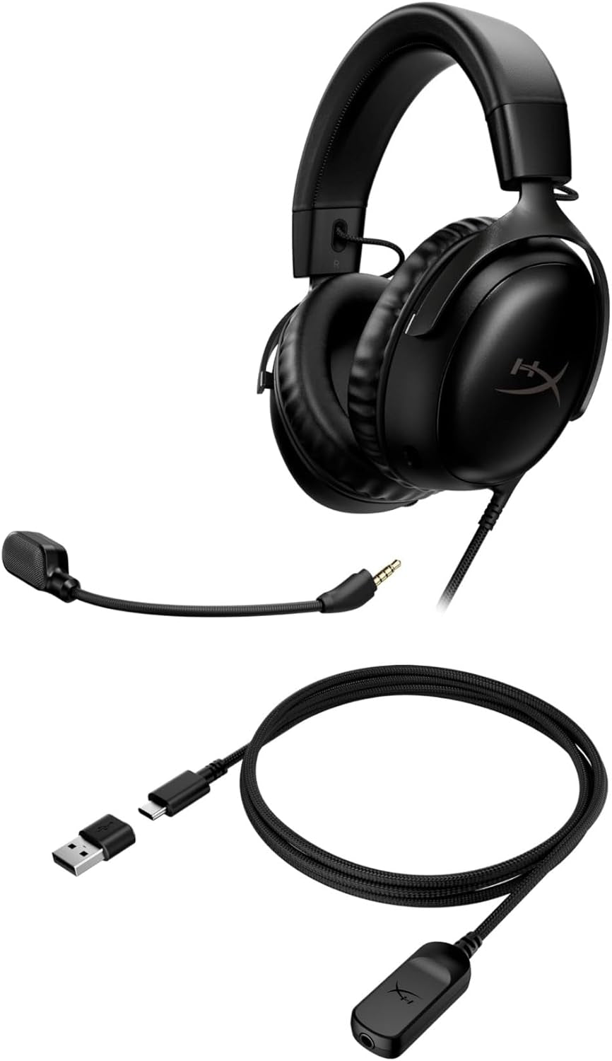 Hyperx Cloud III – Kabelgebundenes Gaming-Headset, PC, PS5, Xbox Series X|S, Abgewinkelte 53Mm-Treiber, DTS, Memory-Schaum, Stabiler Rahmen, Ultraklares 10Mm-Mikrofon, USB-C, USB-A, 3,5Mm, Schwarz