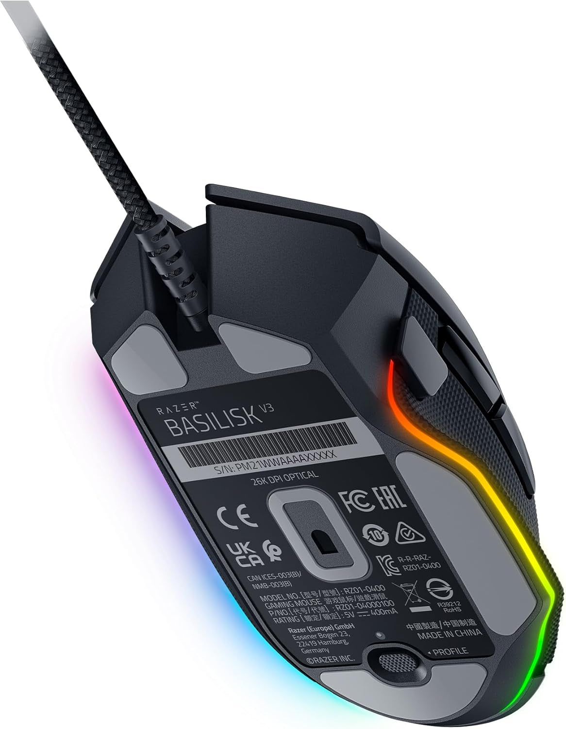 Razer Basilisk V3 - Kabelgebundene, Anpassbare Gaming Maus Mit Chroma RGB Für PC / Mac (10+1 Programmierbare Tasten, Neigbares Hyperscroll Mausrad, Ergonomisches Design) Schwarz