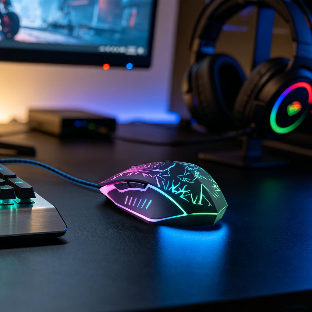 Wired Gaming Maus, 3600 DPI, 6 Programmierbare Tasten, Schwarz