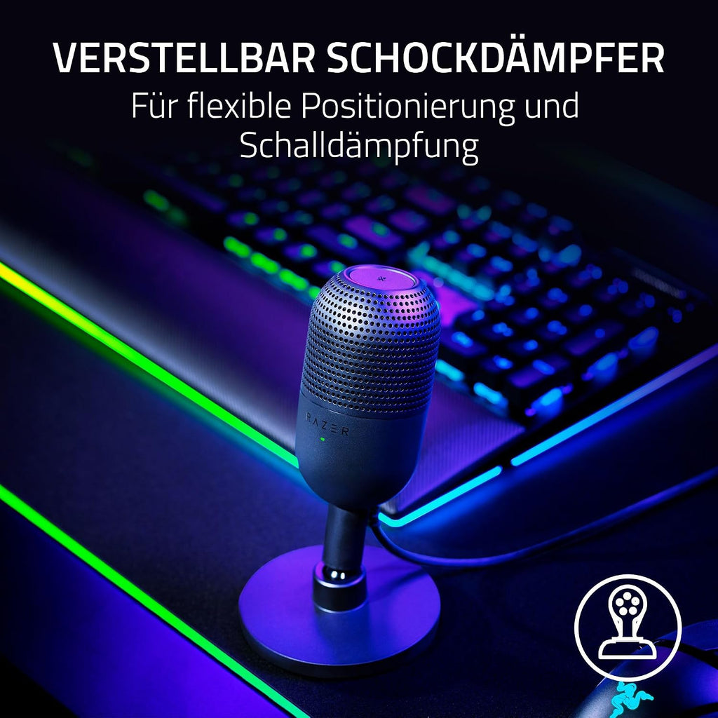 Razer Seiren V3 Mini - Ultrakompaktes Usb-Mikrofon (14Mm Supernieren Kondensatormikrofon, Tap-To-Mute-Sensor Mit Led-Anzeige, Integrierter Stoßdämpfer, Plug-And-Play Design) Schwarz