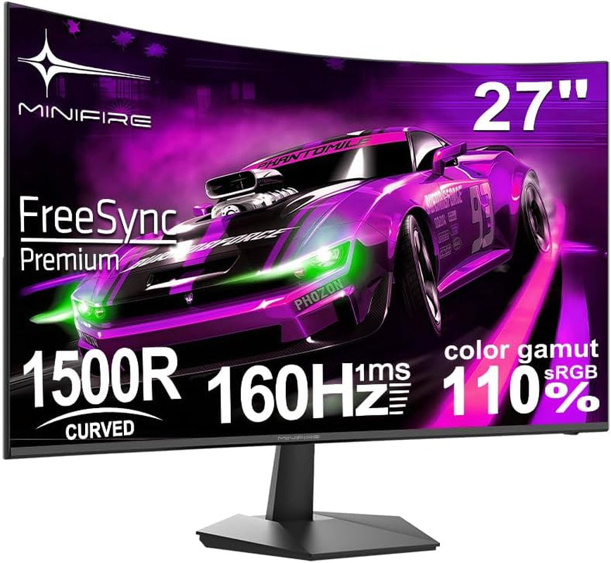 Minifire 27 Zoll Curved Gaming Monitor - 160Hz, Fhd(1920X1080), VA 1500R, 1Ms Gtg, Srgb 110%, HDR, Adapive Sync, Blaulichtfilter, VESA 100 * 100, HDMI 2.0/DP 1.2 Mit Hdmi-Kabel (MFG27C1L)