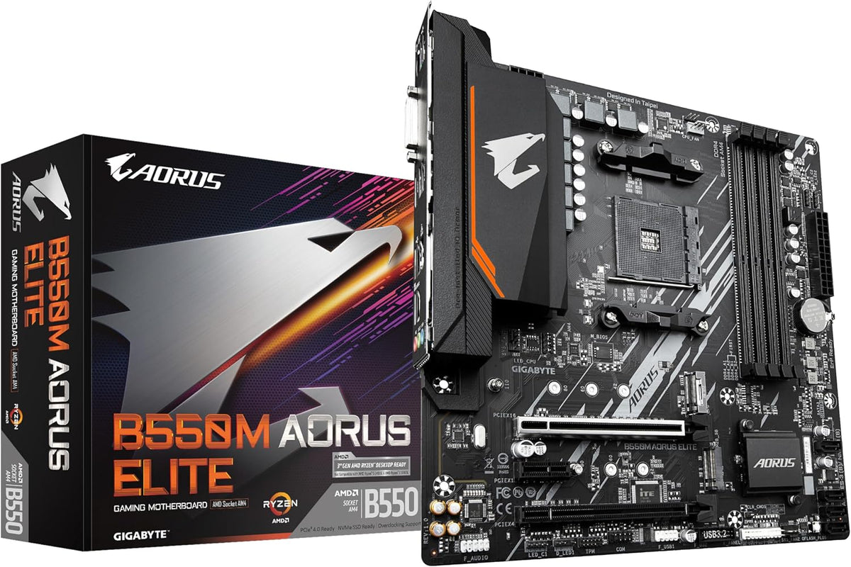 GIGABYTE B550M AORUS Elite Mainboard – AMD Ryzen 5000 Cpus, Micro-Atx Mainboard, 5+3 Phasen VRM, Bis Zu 4733 Mhz DDR4, Pcie 4.0 + Pcie 3.0 M.2, 1Gbe LAN, USB 3.2 Gen 1
