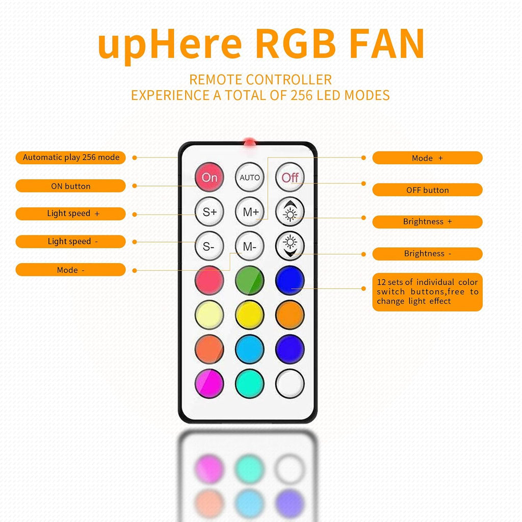 Uphere RGB LED Gehäuselüfter 120Mm High Airflow Lüfter Mit Controller Und Hub, 5Er-Pack (RGB123-5), Desktop