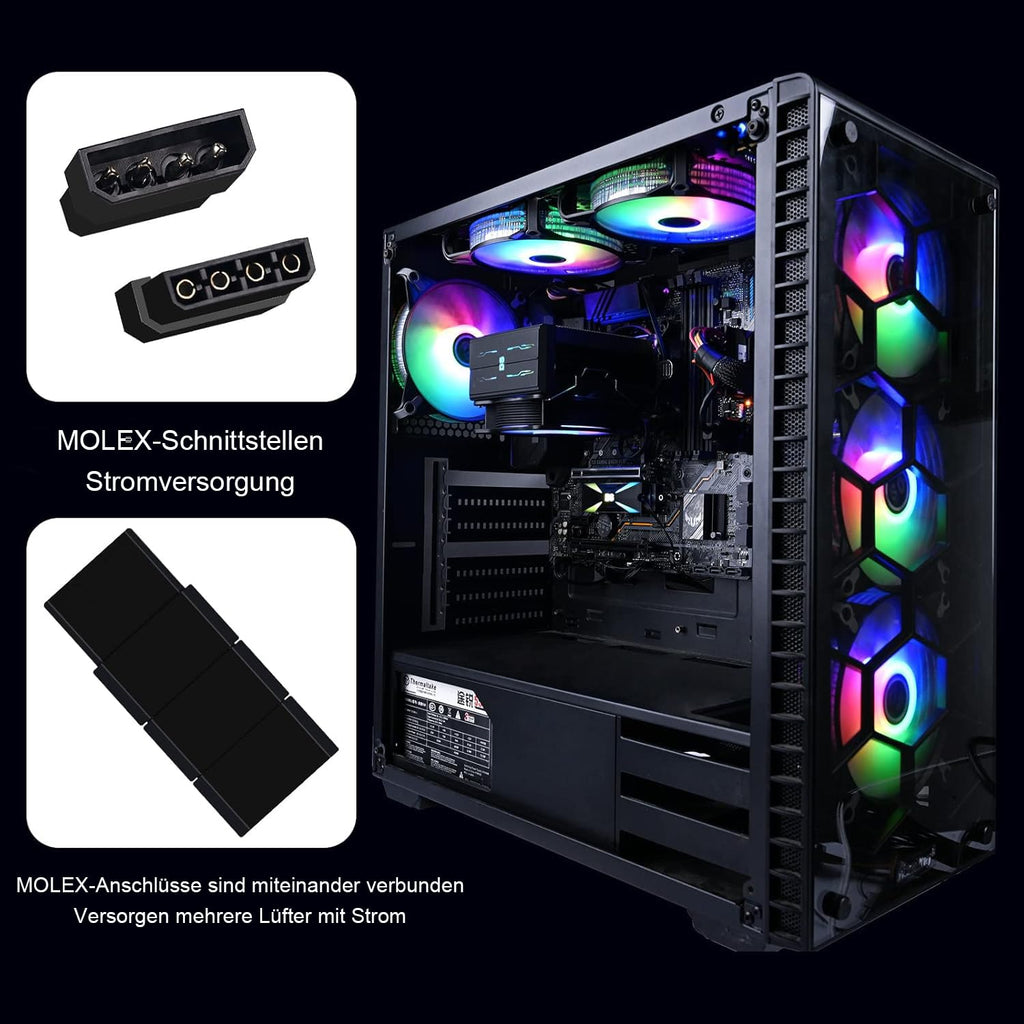 DS Rgb-Lüfter, 120 Mm, 3Er-Packung, Gehäusekühlungs-Led-Lüfter Für Weiß-Schwarzes Pc-Gehäuse, Cpu-Kühler Und Radiatorsystem