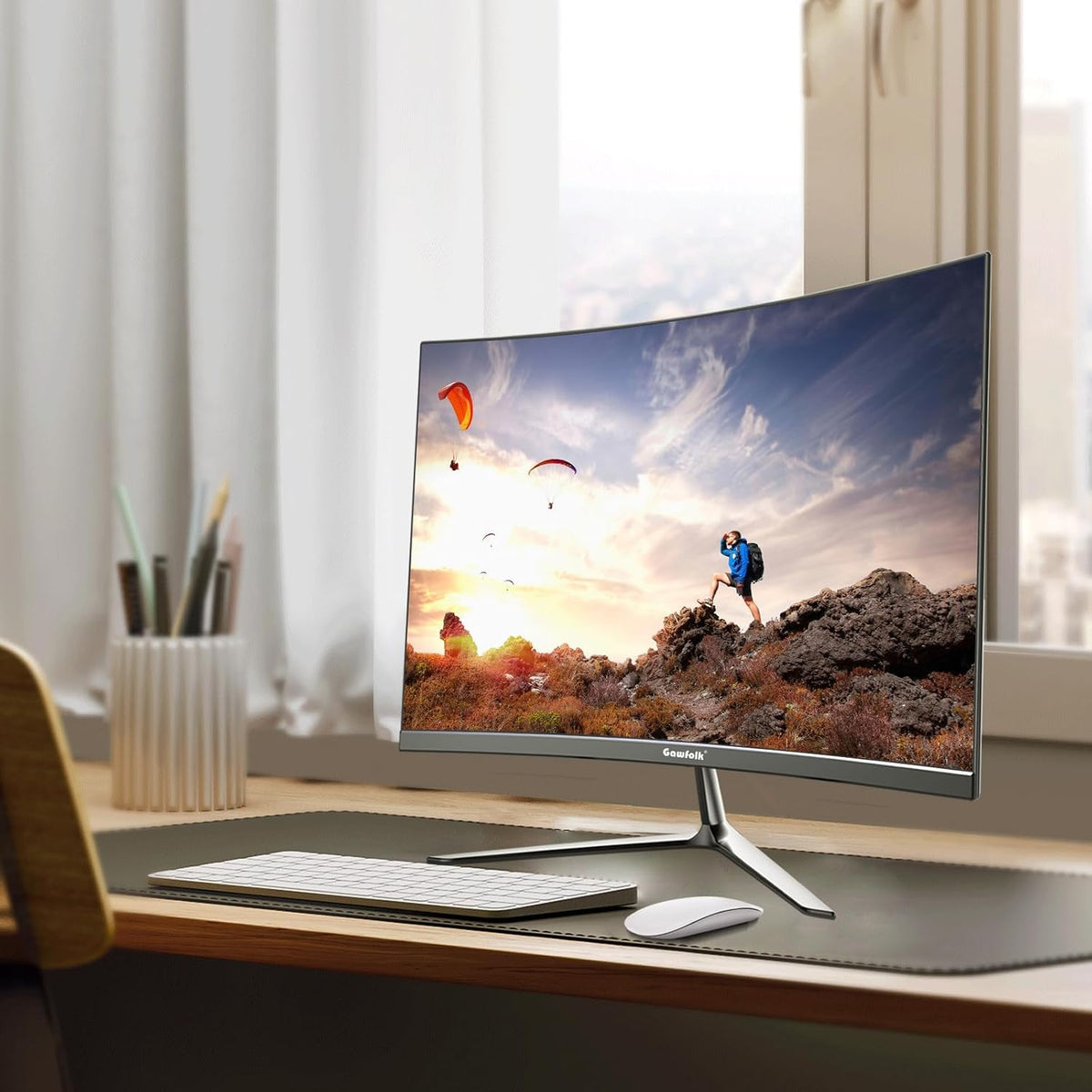 Gawfolk 24,5 Zoll Curved Monitor Mit Eingebauten Lautsprechern, 3000R 120Hz PC Gaming Bildschirm Full HD 1920X1080P, HDMI 2.0, VGA, VESA 75 * 75Mm