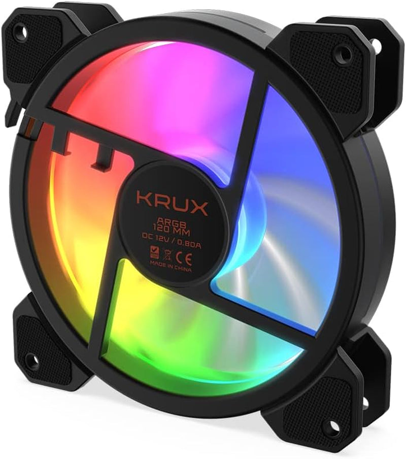 KRUX Lunar ARGB 120 Mm Gehäuselüfter, Adressierbare Rgb-Beleuchtung (16 Leds), 1200 U/Min, Hydraulisches Lager (HBS), Anti-Vibrations-Pads, 3 Pin ARGB & Lüfteranschluss Mit Splitter