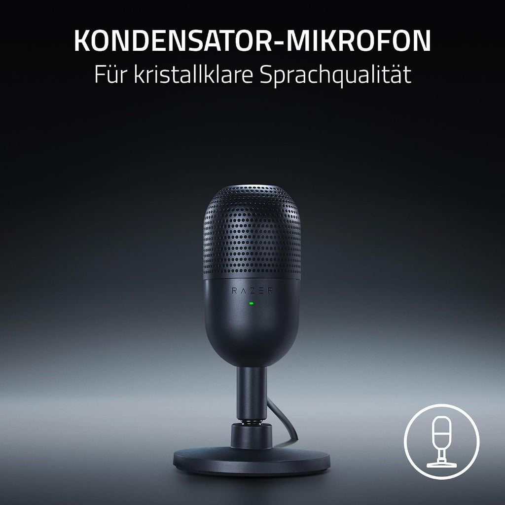 Razer Seiren V3 Mini - Ultrakompaktes Usb-Mikrofon (14Mm Supernieren Kondensatormikrofon, Tap-To-Mute-Sensor Mit Led-Anzeige, Integrierter Stoßdämpfer, Plug-And-Play Design) Schwarz