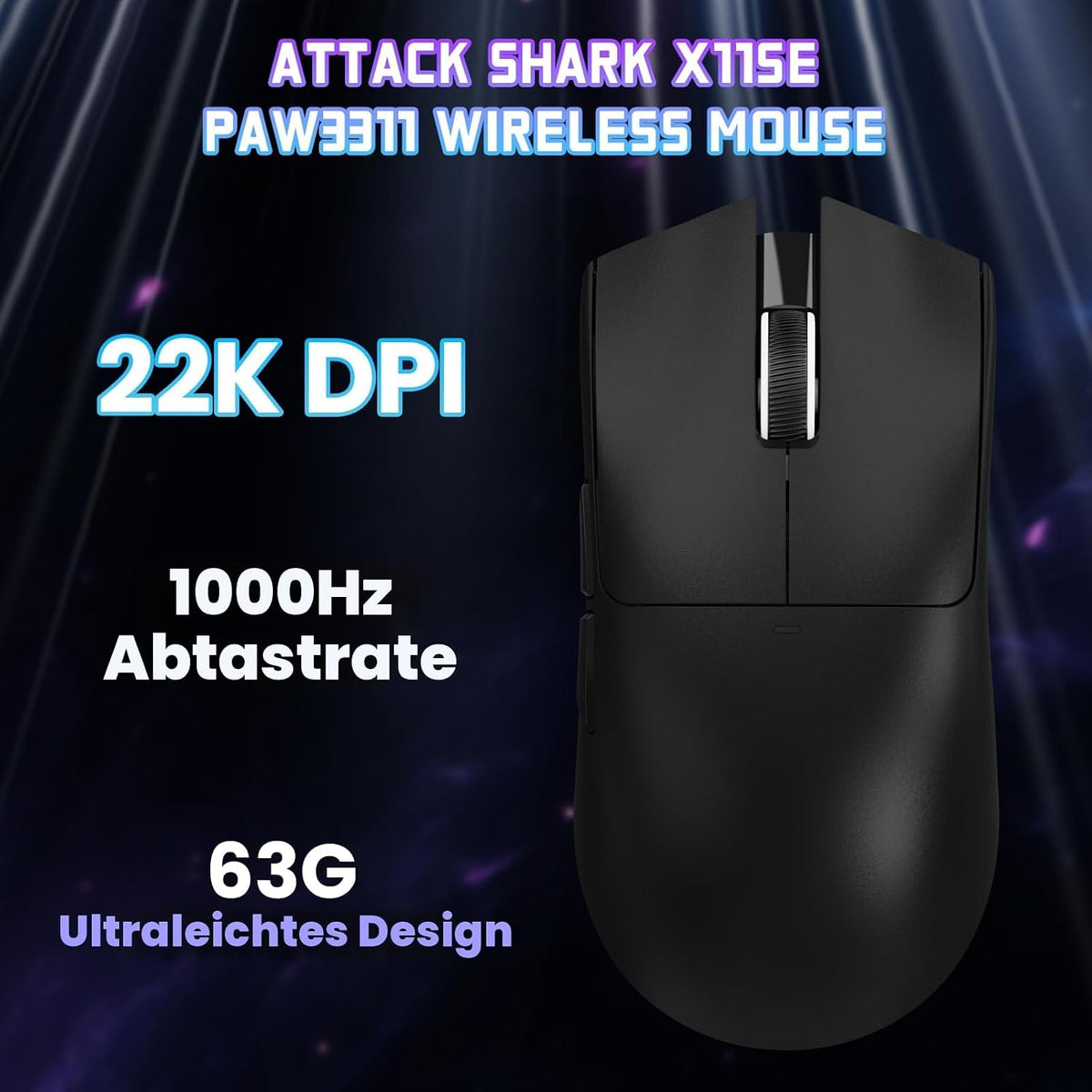ATTACK SHARK X11SE Kabellose Gaming-Maus, 63G Superleicht, Mit Pixart Paw3311-Sensor, 22000 DPI, Tri-Mode BT/2,4 Ghz/Kabelgebunden, 1000Hz, 300Mah Battery, Dual-Treiber, Für Pc/Xbox/Ps/Mac, Schwarz