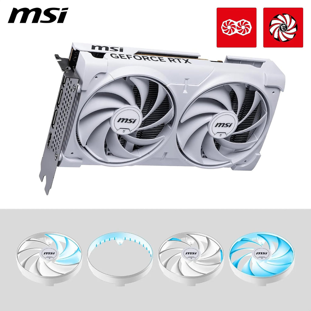 MSI Geforce RTX 5060 8G Ventus 2X OC White - 8GB GDDR7 (28Gbps/128-Bit), Pcie 5, Boost: 2527 Hz, HDMI 2.1B, Displayport 2.1B