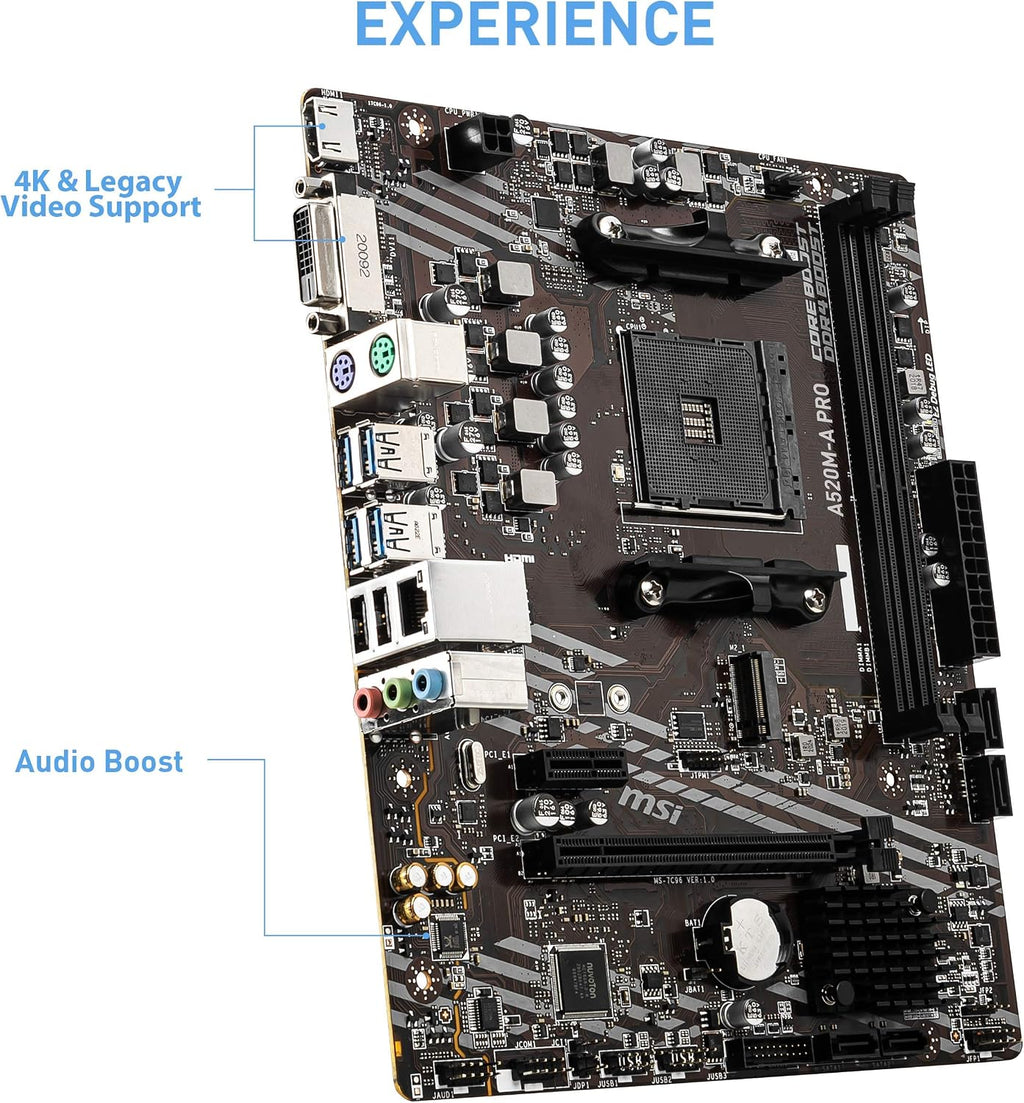 MSI A520M-A PRO Gaming Motherboard (AMD AM4, DDR4, Pcie 3.0, SATA 6Gb/S, M.2, USB 3.2 Gen 1, DVI/HDMI, Micro-Atx)