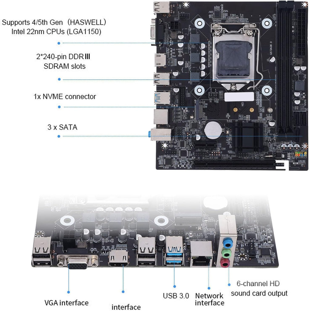 H81 Gaming Motherboard, LGA 1150 Micro ATX PC Motherboard, 2X8 GB DDR3 -Speicher M.2 NVME, NGFF SATA 3.0 6 GB/S PCI E