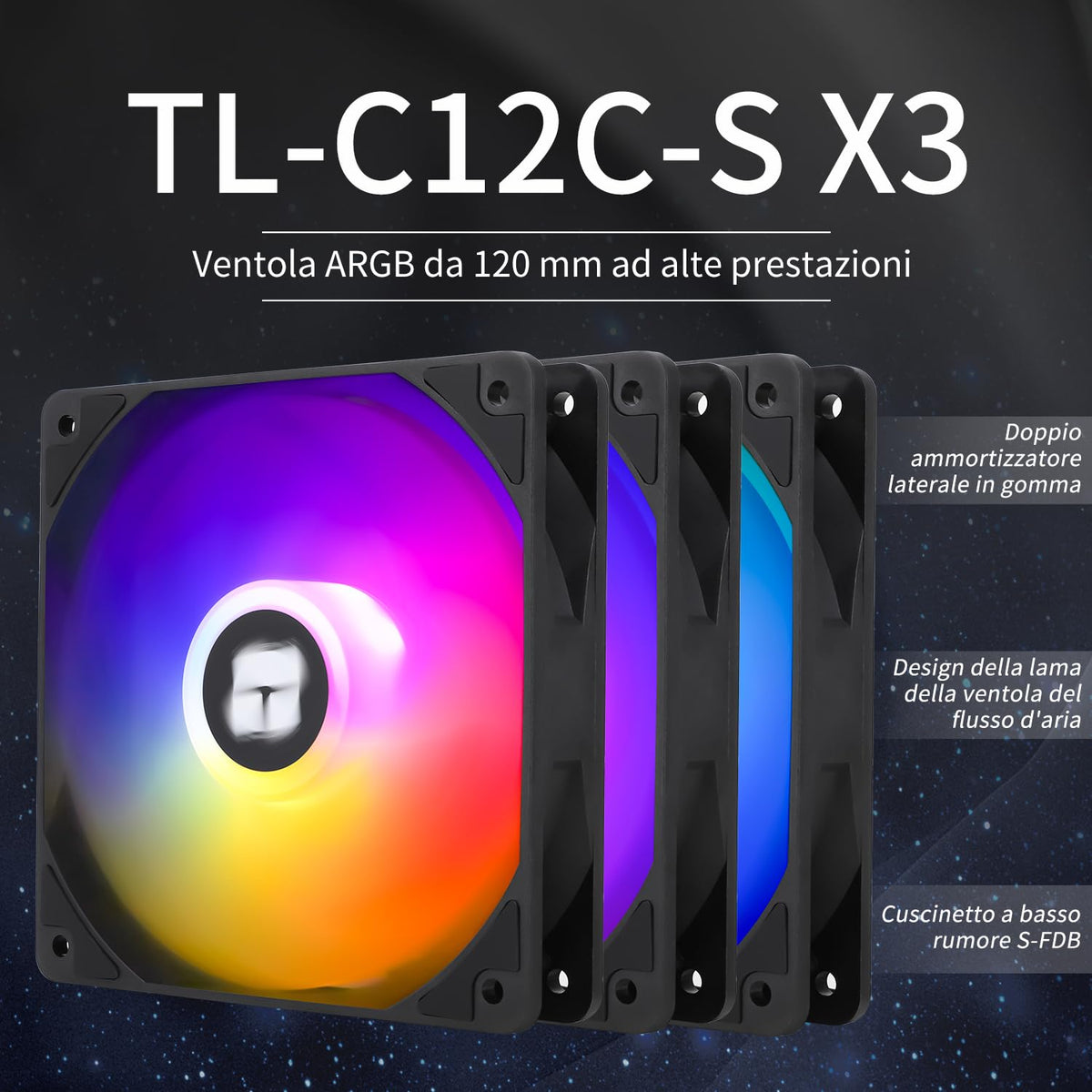 TR TL-C12C-S X3 Cpu-Lüfter 120Mm ARGB Gehäuselüfter, 4Pin PWM Silent Computer Lüfter Mit S-FDB Lager Enthalten, Bis Zu 1500RPM Lüfter
