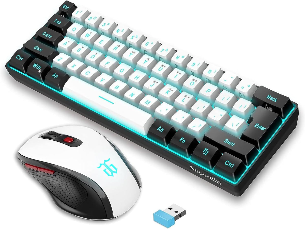 Snpurdiri 60% Prozent Tastatur Maus Set Kabellos, Wireless Gaming Combo, Enthalten 2.4G Small Mini 60% Merchanical Feel Tastatur, Ergonomisches Design Vertical Feel Maus (Blackwhite)