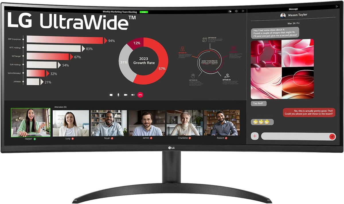 LG Ultrawide™ 34WR50QK-B 34 Zoll 21:9 Curved UWQHD VA Monitor, 100Hz, HDR10, 99% Srgb, 2X HDMI 2.0, 1X Displayport 1.4, Schwarz