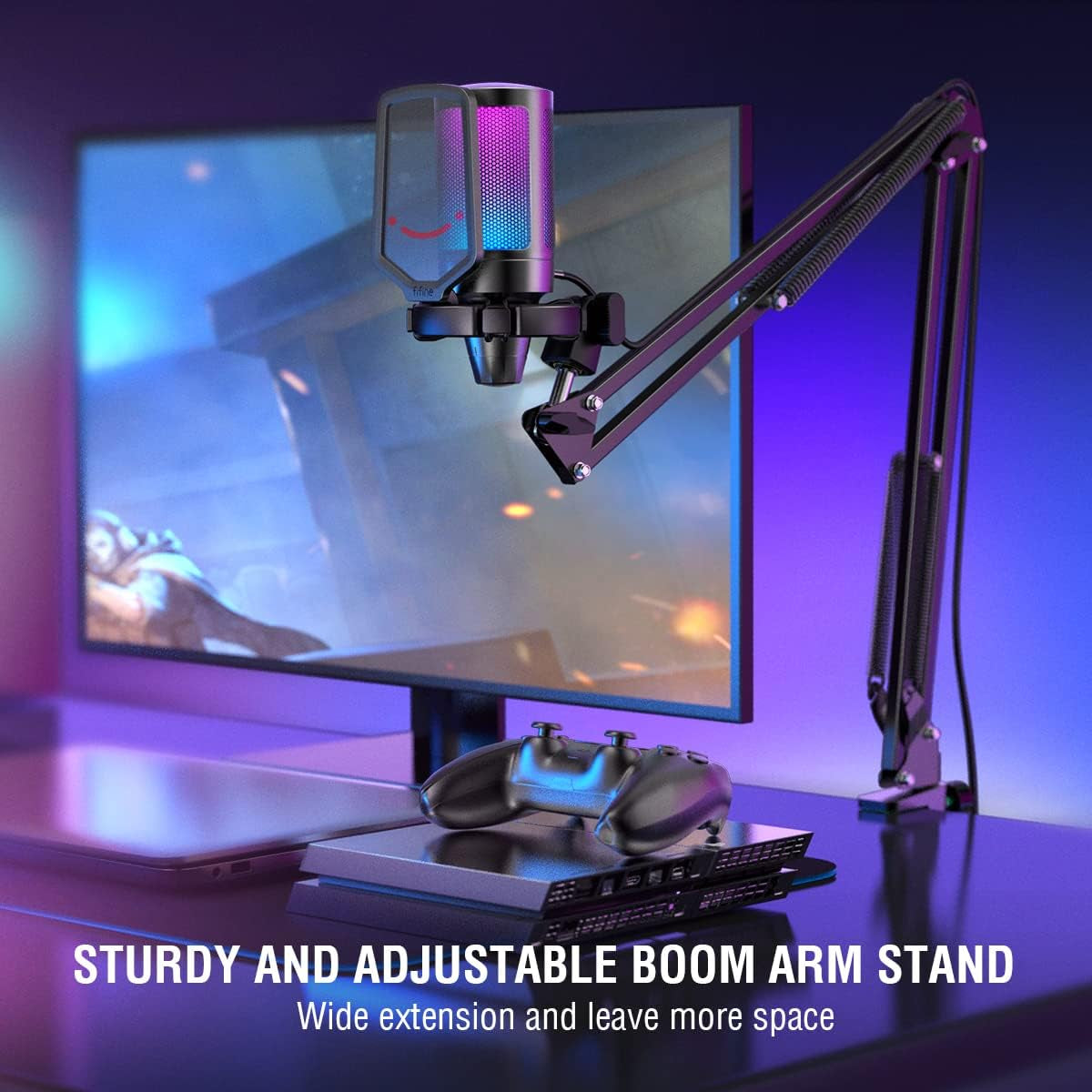 FIFINE Gaming Mikrofon PC Mit Arm, USB Microphone Kit Mit Stummschalttaste Für Podcast Streaming Studio, Für MAC PS4 PS5