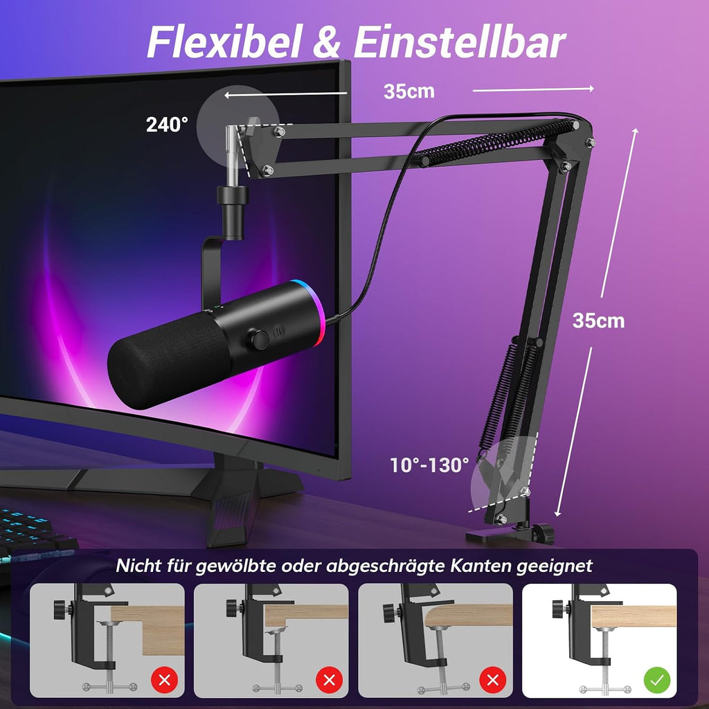 TONOR Dynamisches Gaming Mikrofon, XLR/USB Mikro, Ai-Geräuschunterdrückung