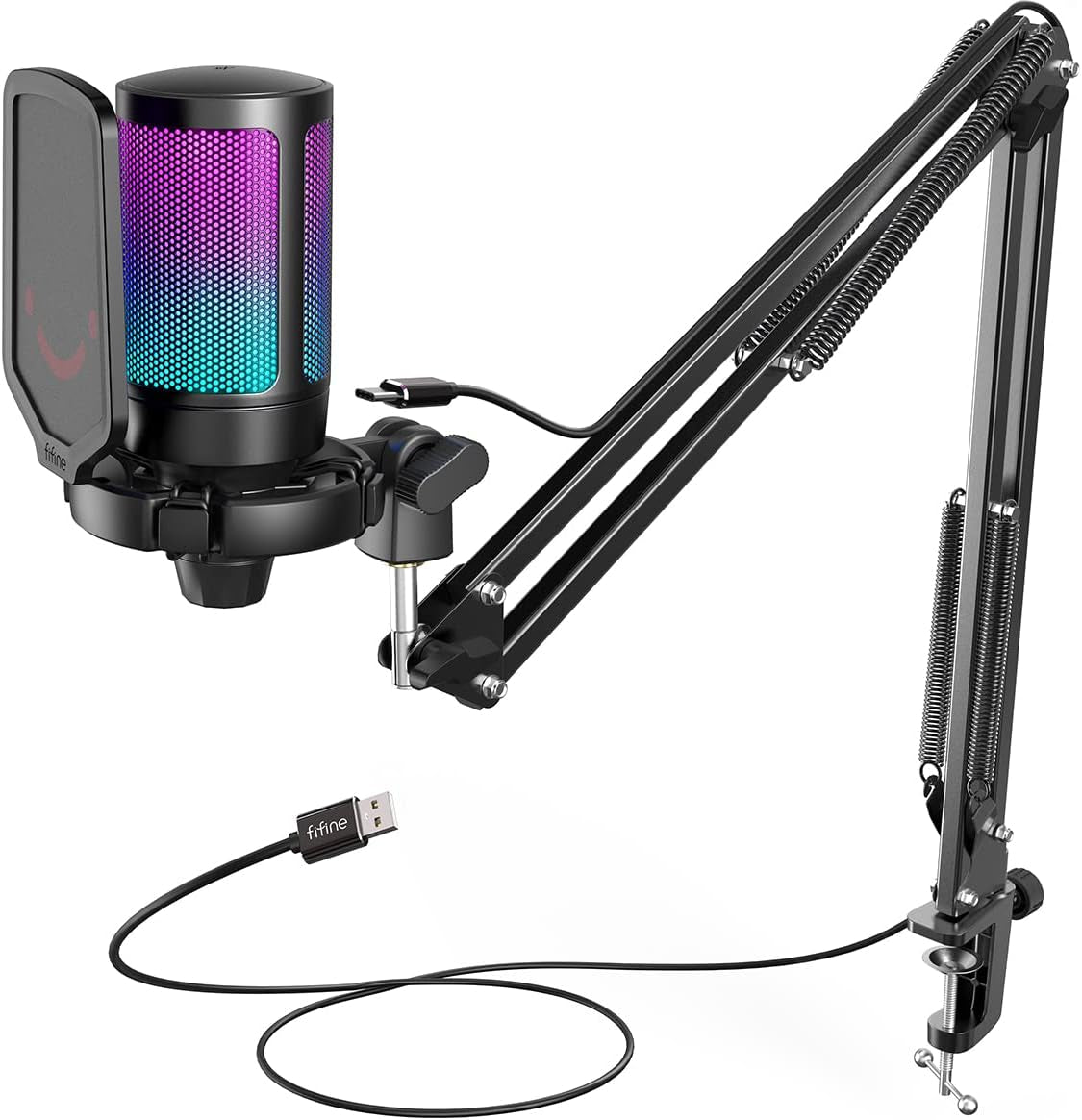 FIFINE Gaming Mikrofon PC Mit Arm, USB Microphone Kit Mit Stummschalttaste Für Podcast Streaming Studio, Für MAC PS4 PS5