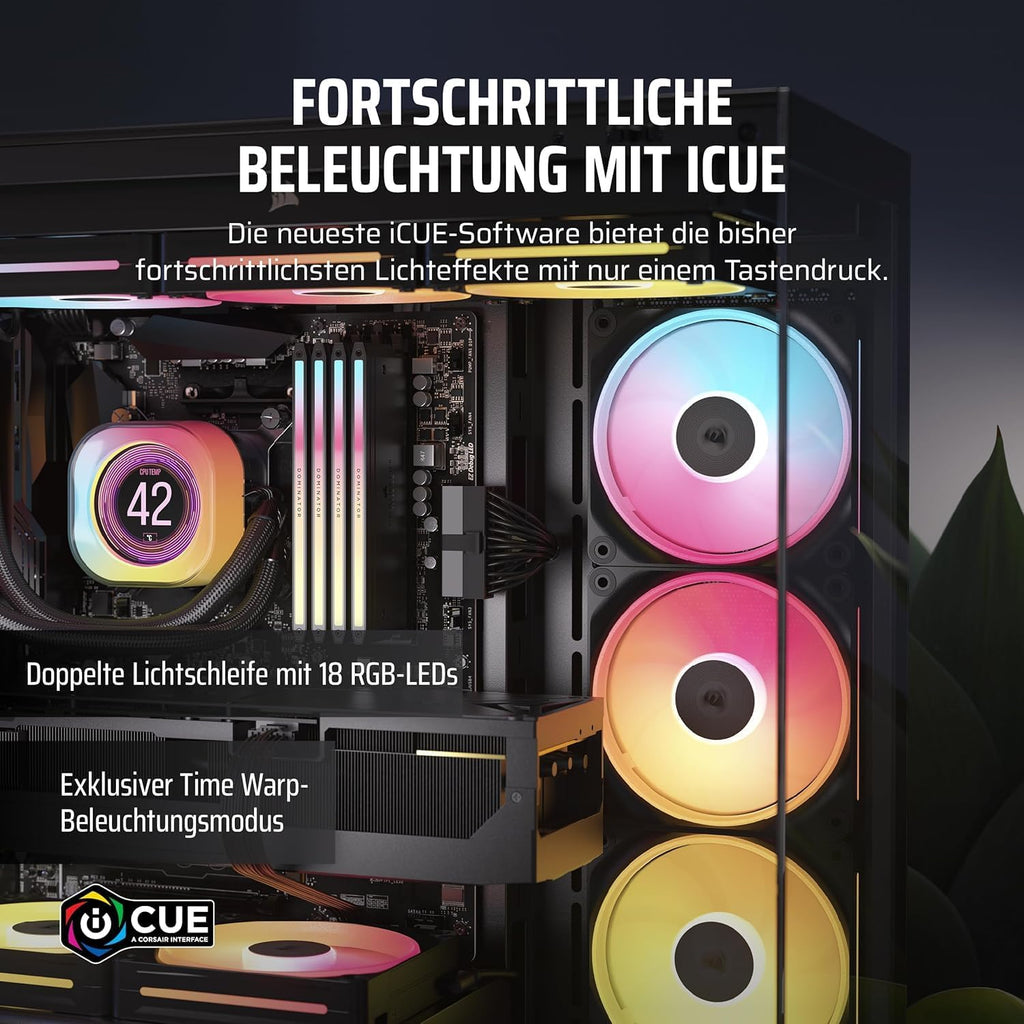 CORSAIR Icue LINK LX120-R RGB 120Mm Pwm-Umkehrlüfter – Dreifach-Lüfter-Kit – Geräuscharm, CORSAIR Magnetische Kuppellagerung, Zwei Lichtschleifen, Quikturn™-Schrauben, Null-Drehzahl-Modus – Schwarz