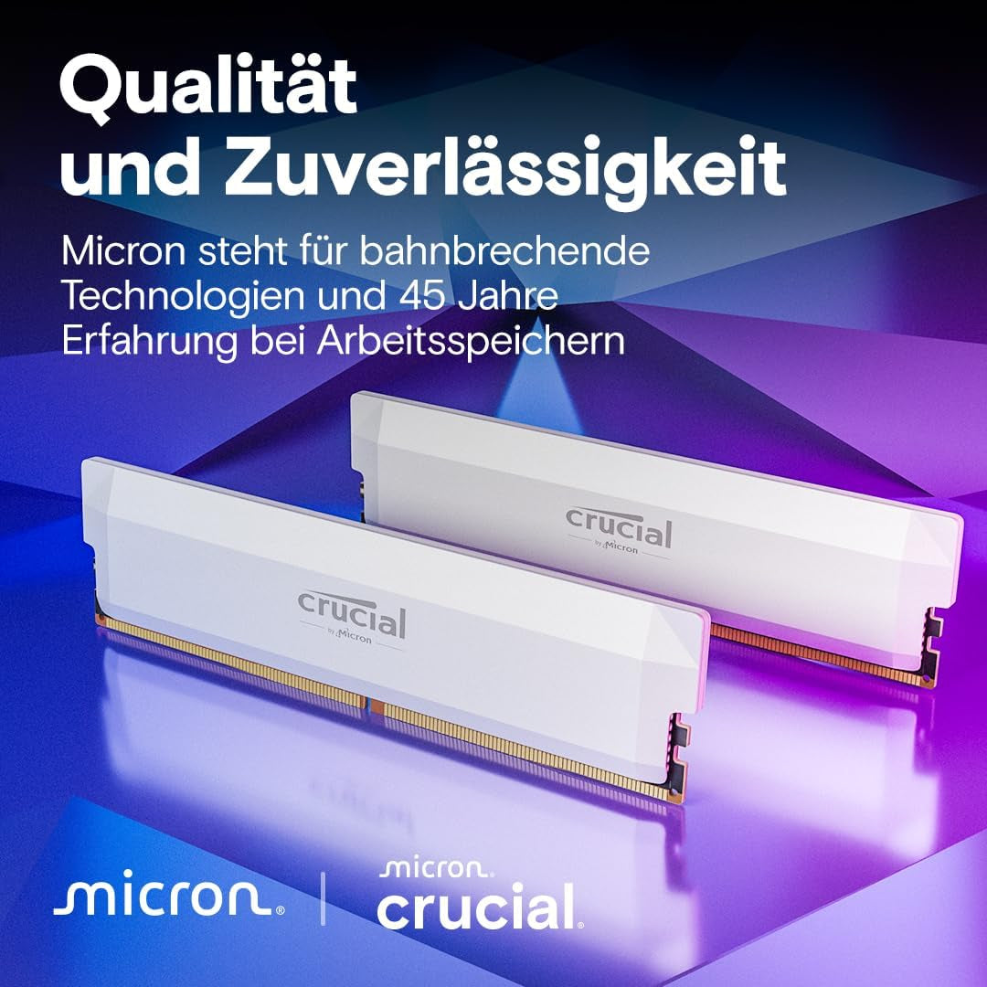 Crucial Pro DDR5 RAM 32GB Kit (2X16Gb) 6000Mhz CL36, Overclocking Gaming, Intel XMP 3.0 / AMD Expo, PC Computer Arbeitsspeicher, Weiß - CP2K16G60C36U5W