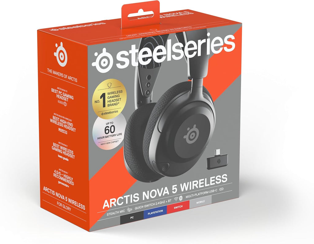 Steelseries Arctis Nova 5 Wireless - Gaming Headset- Multi-System -PC,PS5 - Magnetische Neodym-Treiber -Über 100 Audio Presets - 60H Akkulaufzeit - 2,4 Ghz Oder Bt-Clearcast Gen2.X-Mik