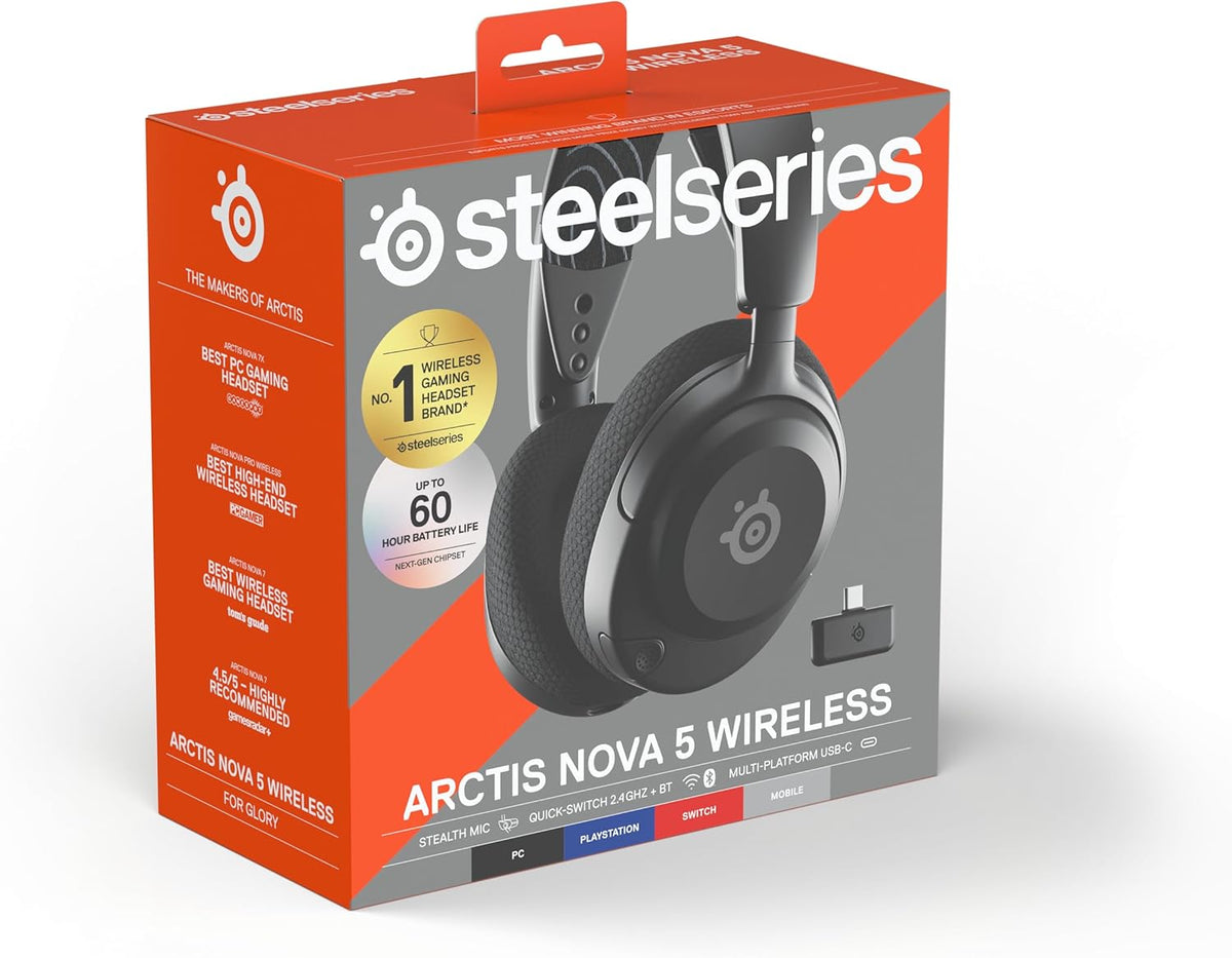 Steelseries Arctis Nova 5 Wireless - Gaming Headset- Multi-System -PC,PS5 - Magnetische Neodym-Treiber -Über 100 Audio Presets - 60H Akkulaufzeit - 2,4 Ghz Oder Bt-Clearcast Gen2.X-Mik