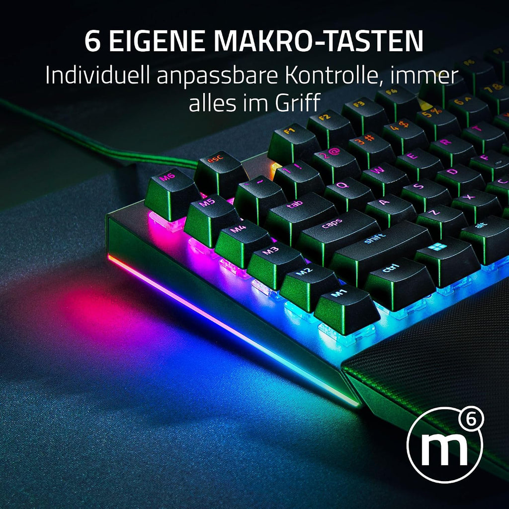 Razer Blackwidow V4 - Mechanische Gaming-Tastatur Chroma RGB (Mechanische Yellow Switches, 6 Eigene Makro-Tasten, Doubleshot-Abs-Tastenkappen) QWERTZ De-Layout | Schwarz