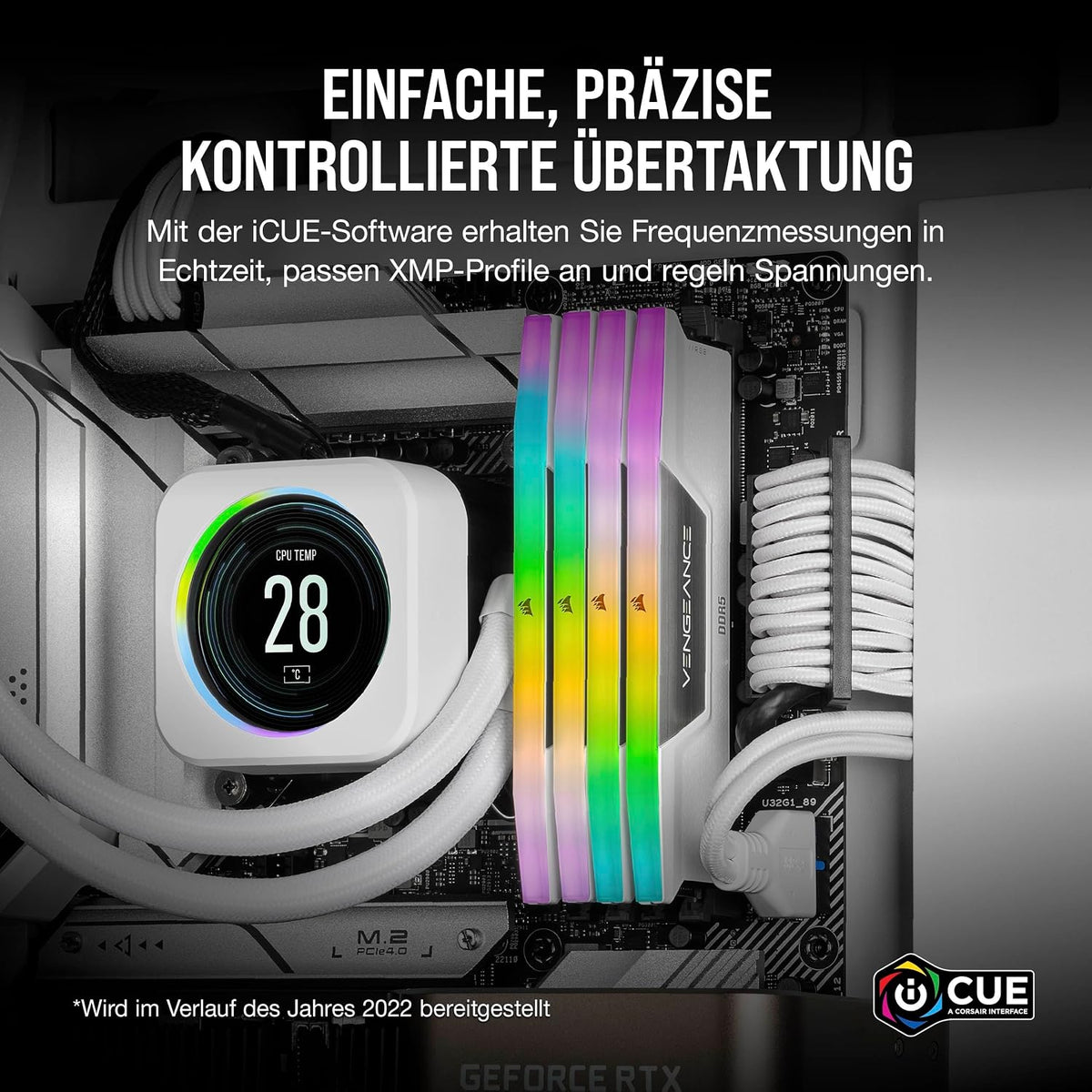 CORSAIR Vengeance RGB DDR5 RAM 32GB (2X16Gb) Bis Zu 6000Mhz CL36 Intel XMP 3.0 Desktop-Arbeitsspeicher – Weiß (CMH32GX5M2E6000C36W)
