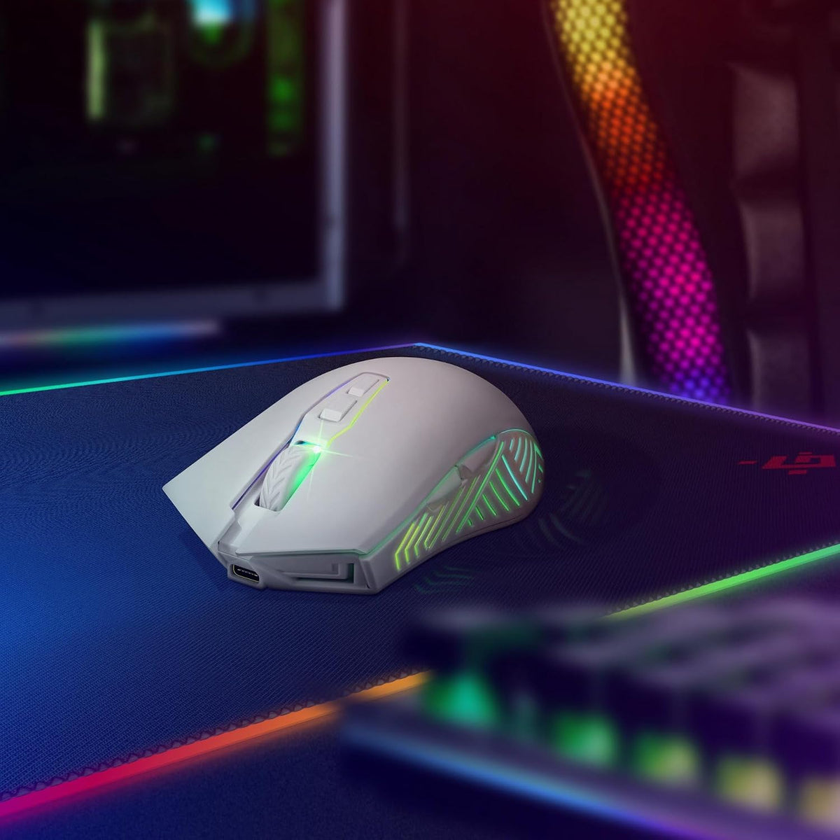 Defender® Pandora Kabellose Gaming Maus - Geräuschlose Klicks - 5 Programmierbare Tasten - Rgb-Beleuchtung(On/Off) - Bis Zu 120 Hrs Akkulaufzeit - Wireless Gamer Maus Für PC, Mac, Laptop, Weiß