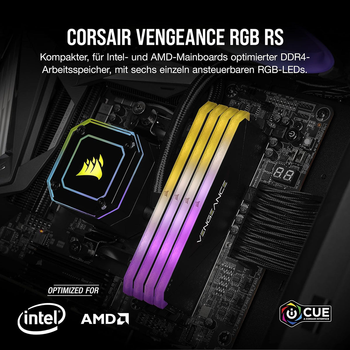 Corsair Vengeance RGB RS 16 GB (2 X 8 GB) DDR4 Bis Zu 3200Mhz C16 Arbeitsspeicher (Dynamische Rgb-Beleuchtung, Kompatibilität Mit Intel & AMD 300/400/500 Series) Schwarz
