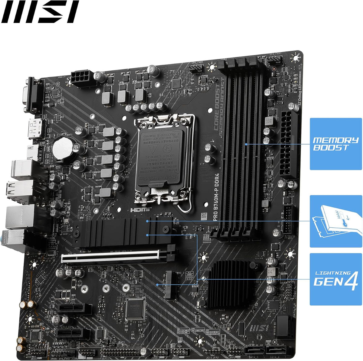 MSI PRO B760M-P DDR4 Mainboard, Unterstützt Intel 12., 13. & 14. Gen Core Prozessoren, LGA 1700, DDR4 Memory Boost 4800+Mhz/Oc, Pcie 4.0 X16 Slot, M.2 Gen4 Slots, Micro-Atx,Divers,M-Atx