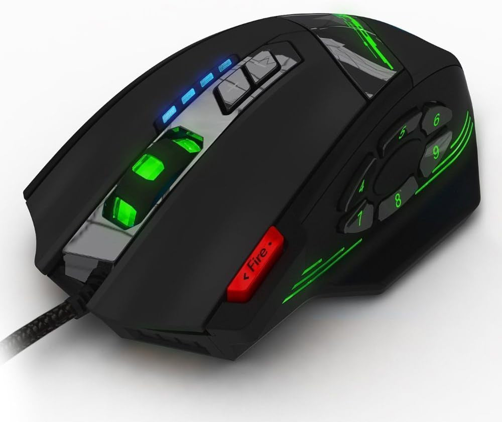 Zelotes Gaming Maus,4000Dpi,12 Programmierbare Tasten,8 Gewichtsblöcke,Ergonomische Design,Rgb Gamer Maus Mit Kabel,Für Pc,Mac,Computer,Laptop,Schwarz